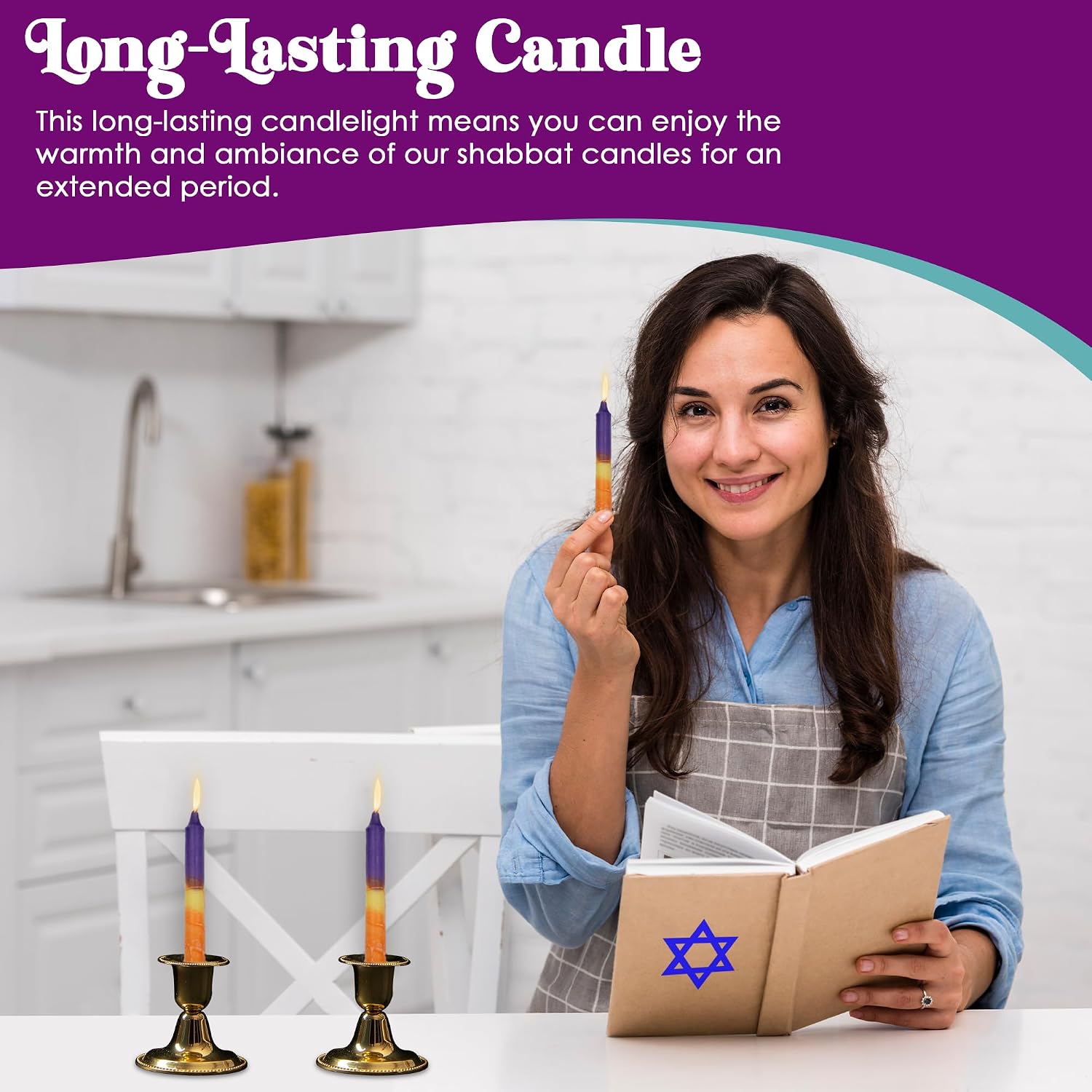 Majestic Giftware Safed Shabbat Candles - 12-Pack Dripless Handcrafted Traditional Shabbos Candles | Fits Standard Candle Holders (Harmony Purple)