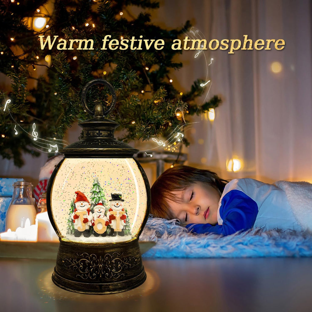 Christmas Snow Globe Lighted Decorations, Santa Snowmans Musical Christmas Snow Globe Lantern with Swirling Glitter, Christmas Holiday Party Gifts and Decorations