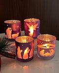Advent Candle Holder Set of 4, Christian Decoration Votive Candle Holders, Glass Tealight Holders for Christmas Table Centerpieces Nativity Decorations, Purple & Pink