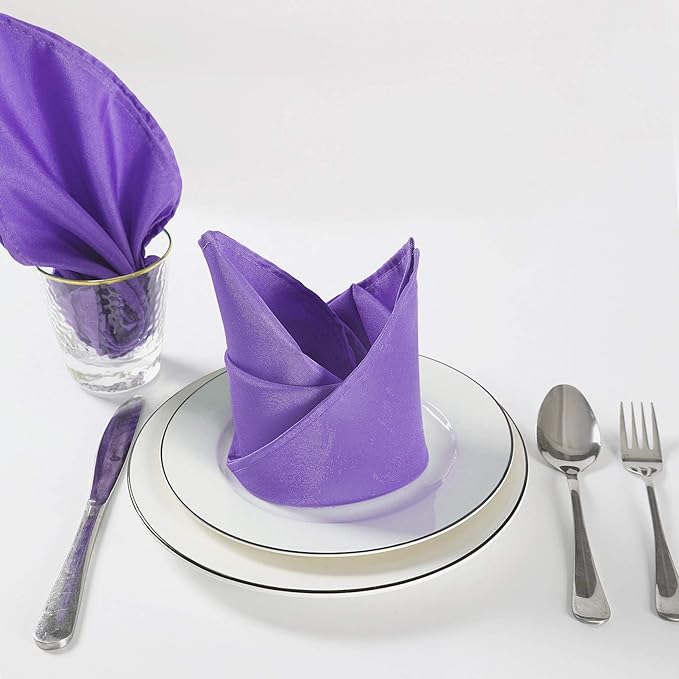 Cloth Napkins 20x20 inch Washable Polyester Dinner Napkins Soft Table Napkins for Wedding Party Dining Banquet(Purple,100PCS)