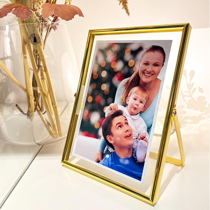 Gold Floating Frame, 5"x7", Vertical, For Picture 4x6, 3.5x5, 2x3 with Floating Effect, Small Tabletop Photo Frame, Classy For Anniversary, Wedding, or Birthday