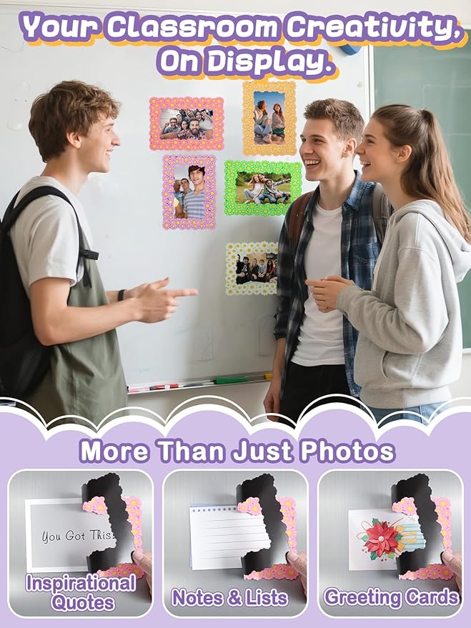 ANPHSIN 12Pcs Magnetic Picture Frame for 4x6in Photo - Cute Magnets Frames Fridge Decor Gifts for Girls Women, Home Refrigerator, Back to School Locker, Classroom Decorations Supplies, Daisy