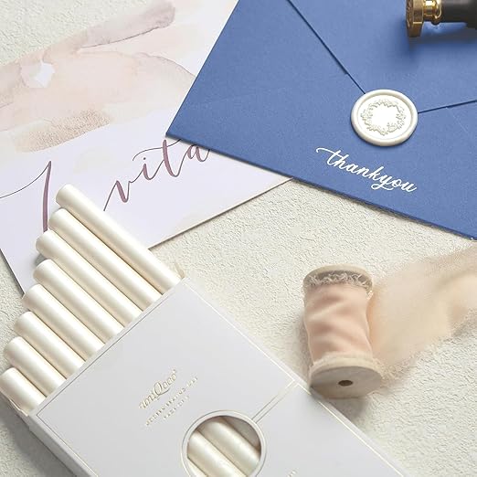 UNIQOOO Pearl White Glue Gun Sealing Wax Sticks for Wax Seal Stamp - Perfect for Wedding Invitations, Snail Mails, Wine Gift Wrapping, Christmas Gift, Pack of 8