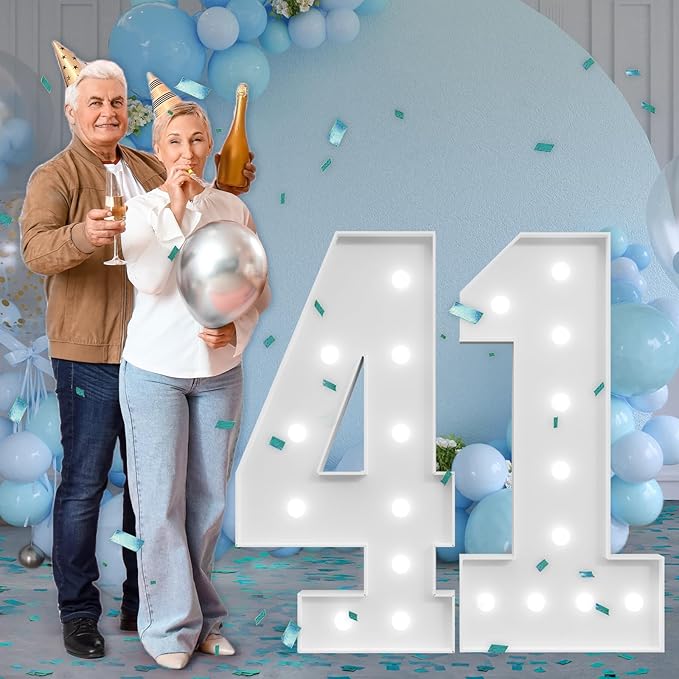 imprsv Marquee Numbers Large 41th-Birthday Decorations: 4ft Light Up Number Party Decor 41 Year Old 14th Birthday Decoration Backdrop 14 Anniversary Cardboard Big Mosaic Balloon Frame Number 41