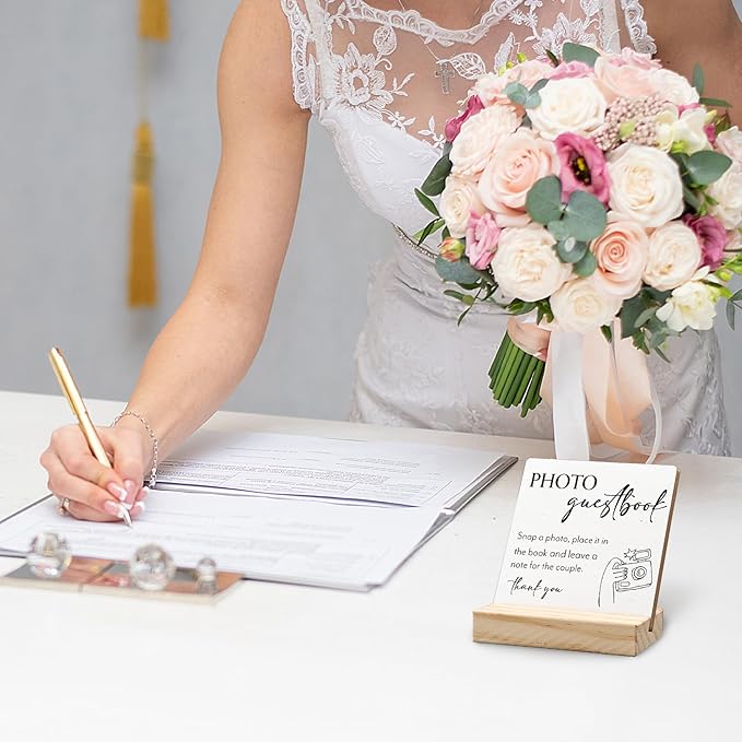Wedding Guestbook Desk Decor, Wedding Guest Book Sign Wood Plaque, Guest Book Signs forWedding, Photo Guestbook WeddingWooden PlaqueSign with Wood Stand for WeddingReception Decor