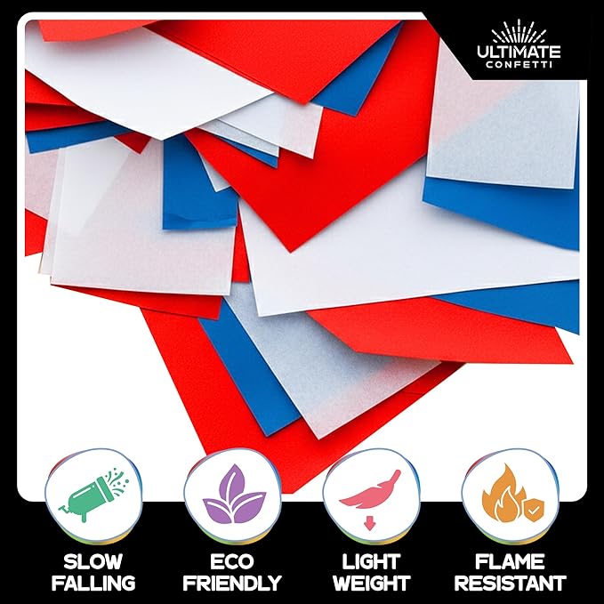 Ultimate Confetti, Biodegradable Confetti Red, White & Blue - Rectangular Fluttering Tissue Paper Confetti for Cannon and Launcher use – Wedding Confeti, Parties and Live Events - 1 lb, 16 oz