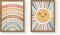 2 Piece Framed Boho Rainbow Kids Room Wall Art 12x16 Inch | Positive Affirmations Playroom Wall Decor, Sun Smiley Face Nursery Painting Canvas Prints for Classroom Toddler Room Decor