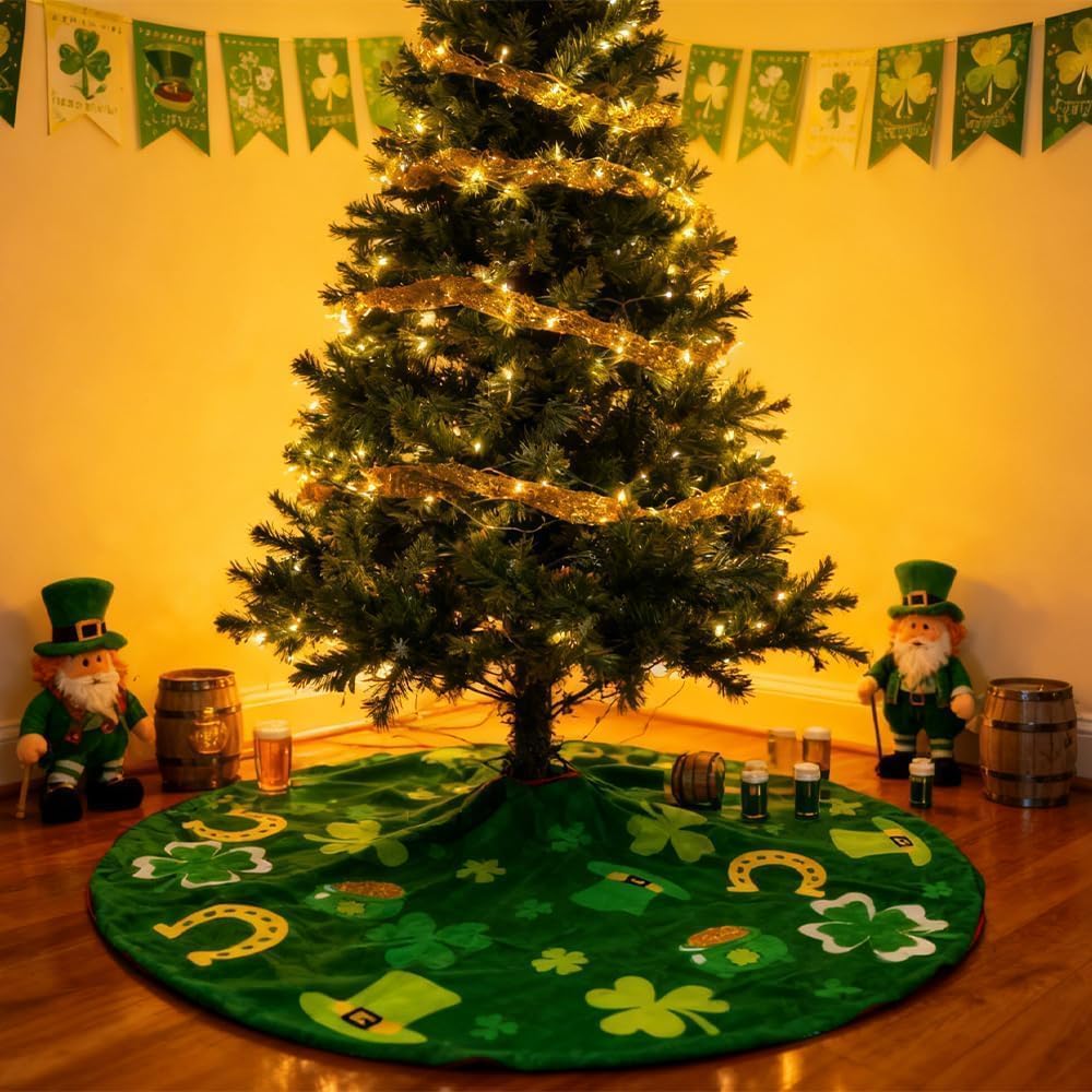 YEAHOME Valentines Day Decorations for Tree Skirt, 36" Love Heart Pattern Tree Skirts for Valentines Day Decor, Double-Sided St Patricks Day Clover Tree Skirt for Holiday Party Decorations