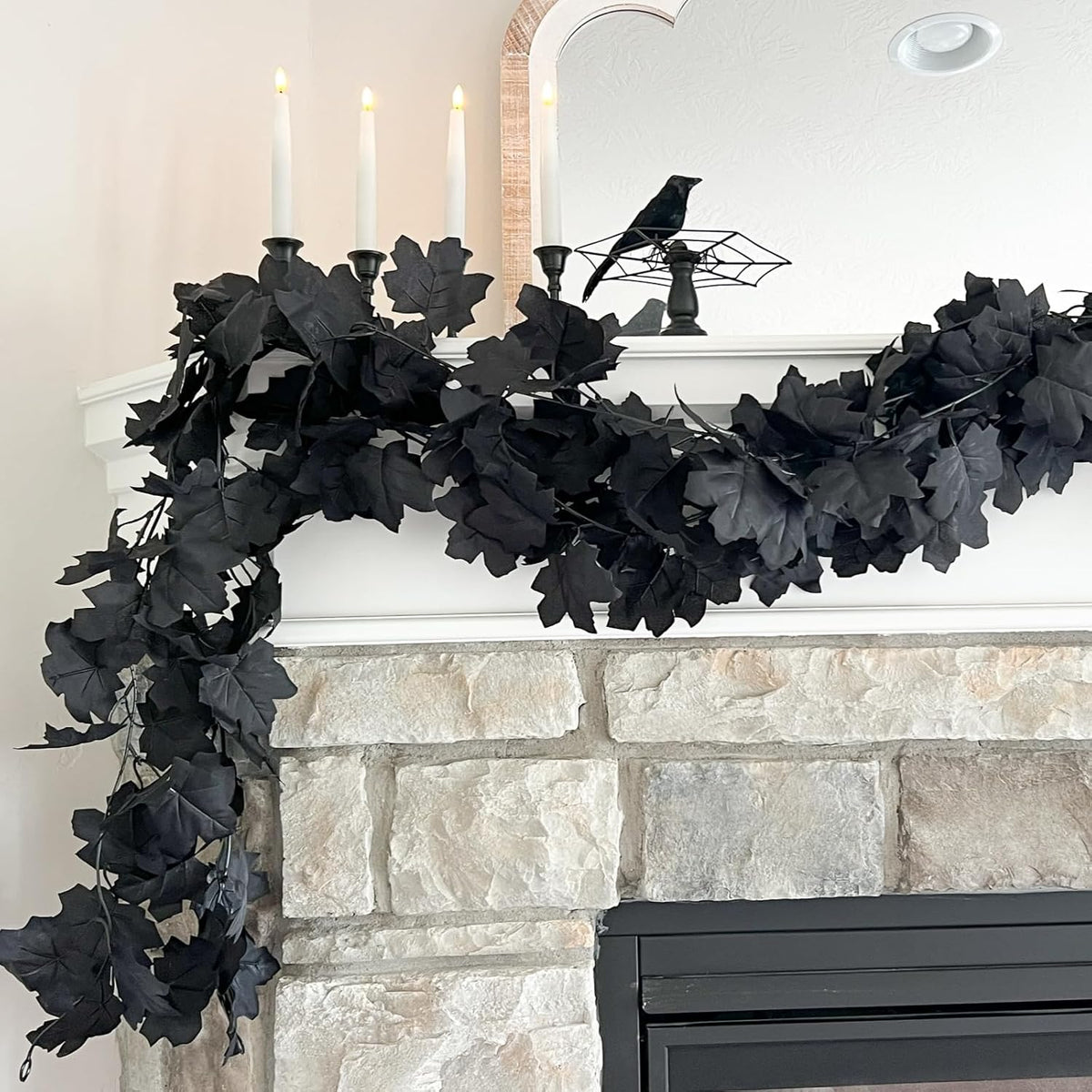cqure 7 pack black fall leaf garland, total, front angle view