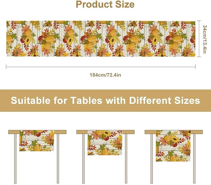 Autumn Table Runner,Seasonal Pumpkins Thanksgiving Kitchen Dining Table Decoration for Home Party Decor 13x108 Inch
