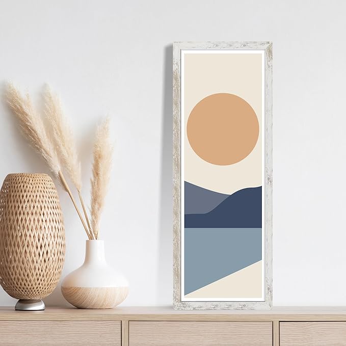 12x36 Picture Frame 2 Packs, Real Glass and Distressed White Wood Frame, Display Collage Pictures Twelve 4x6 With Mat or Pennant 12 x 36 Without Mat - Horizontal or Vertical Wall Mounting