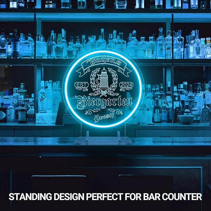 Custom Bar Neon Sign for Biergarten, Personalized LED Beer Barrel Wheat Signs for Wall Decor, Customizable Biergarten Signs for Men Dad Husband Gifts, Man Cave Home Bar Pub Tavern Bistro Business