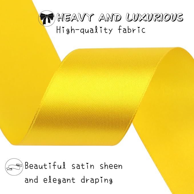 Yellow Solid Satin Ribbon 1-1/2 Inch 50 Yards Solid Polyester Fabric Ribbon for Gift Wrapping Wedding Christmas Baby Shower Birthday Party Decoration Handmade Immortal Flower Craft