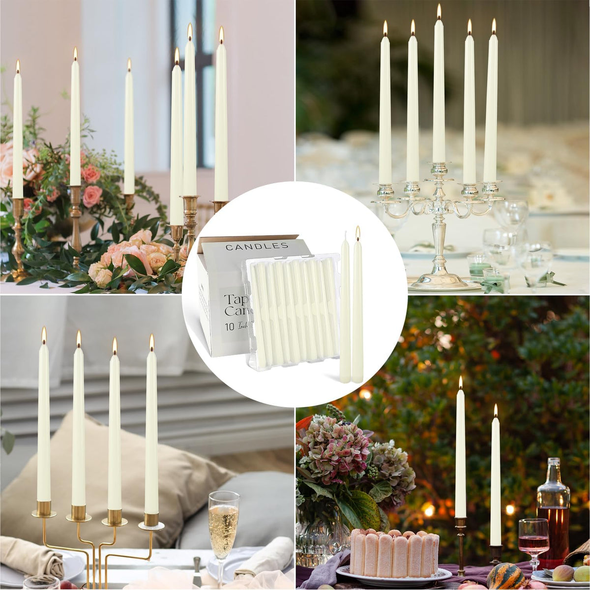 YOROXRG 100Pack Ivory Taper Candles, 7-8 Hours Burn Time, Unscented, Smokeles...
