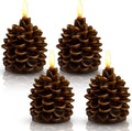 Hortsun 4 Pieces Christmas Pinecone Candles Flameless Acorn Decor LED Pinecone Candle Decor Real Wax Unscented Battery Operated Candle for Thanksgiving Christmas Winter Holiday Decoration(Brown)