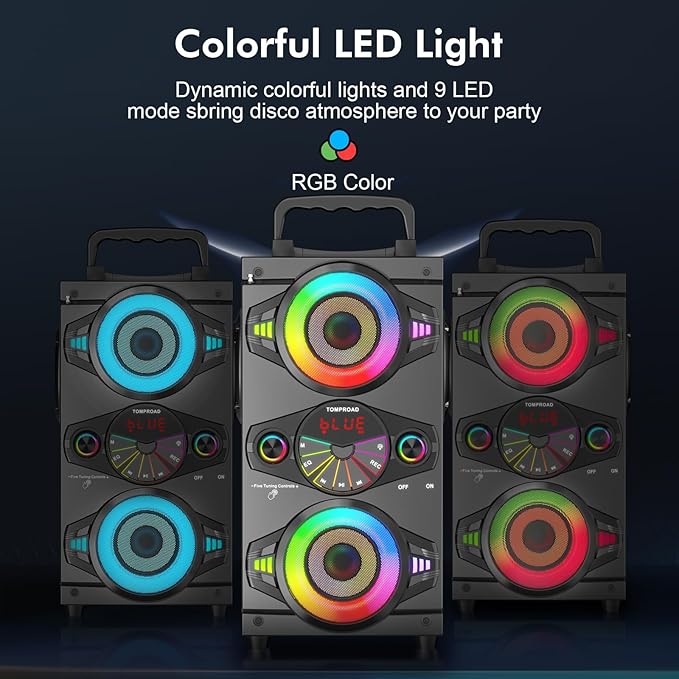 Portable Bluetooth Speakers 60W Big Powerful Wireless Loud Stereo Bass Sound Boombox Home Party Speaker with Subwoofer, FM Radio, LED Colorful Lights