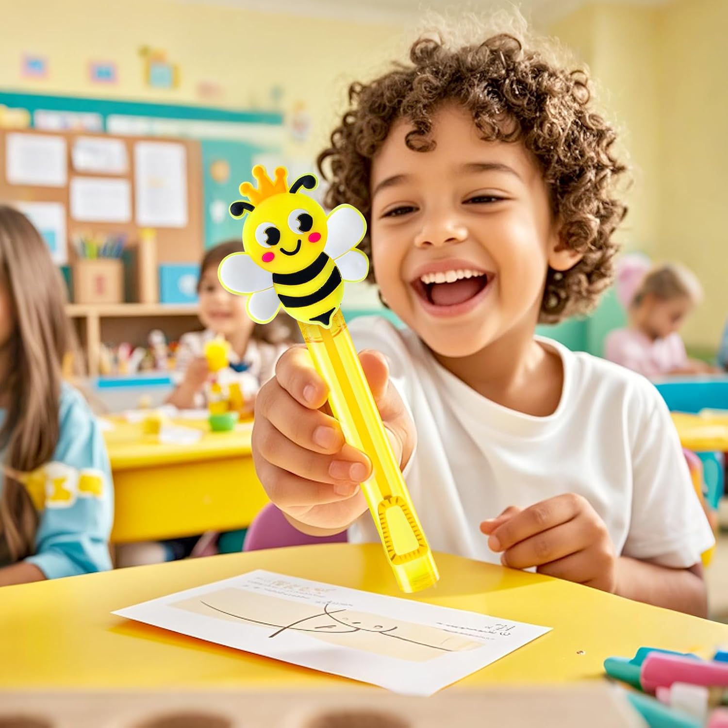Winrayk Bee Party Favors, 24Pcs Bee Themed Mini Bubble Wands for Kids Bubbles Bulk with Detachable Topper (6 Styles & Colors), Birthday Gift Easter Goody Bag Stuffer Classroom Prizes Honey Party Favor