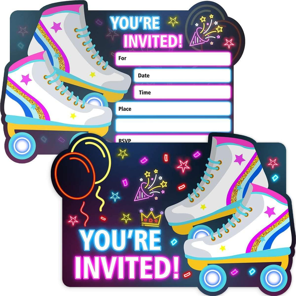 Simimi art Neon Roller Skating Birthday Party Invitations for Girls - Roller Rink Skate Party Invites - 30 Invite Cards with Envelopes