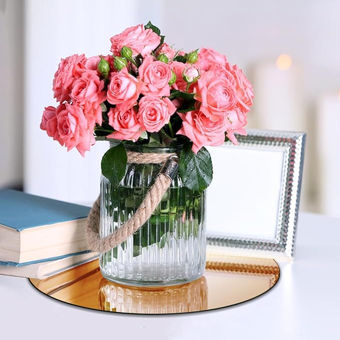 VASUHOME 10" Gold Mirror Centerpieces for Tables, Round Mirror Plates Set for Candle, Wedding, Party Decorations, Circle Mirror Trays with Smooth Edge and Cushioned Feet, 2mm Thick