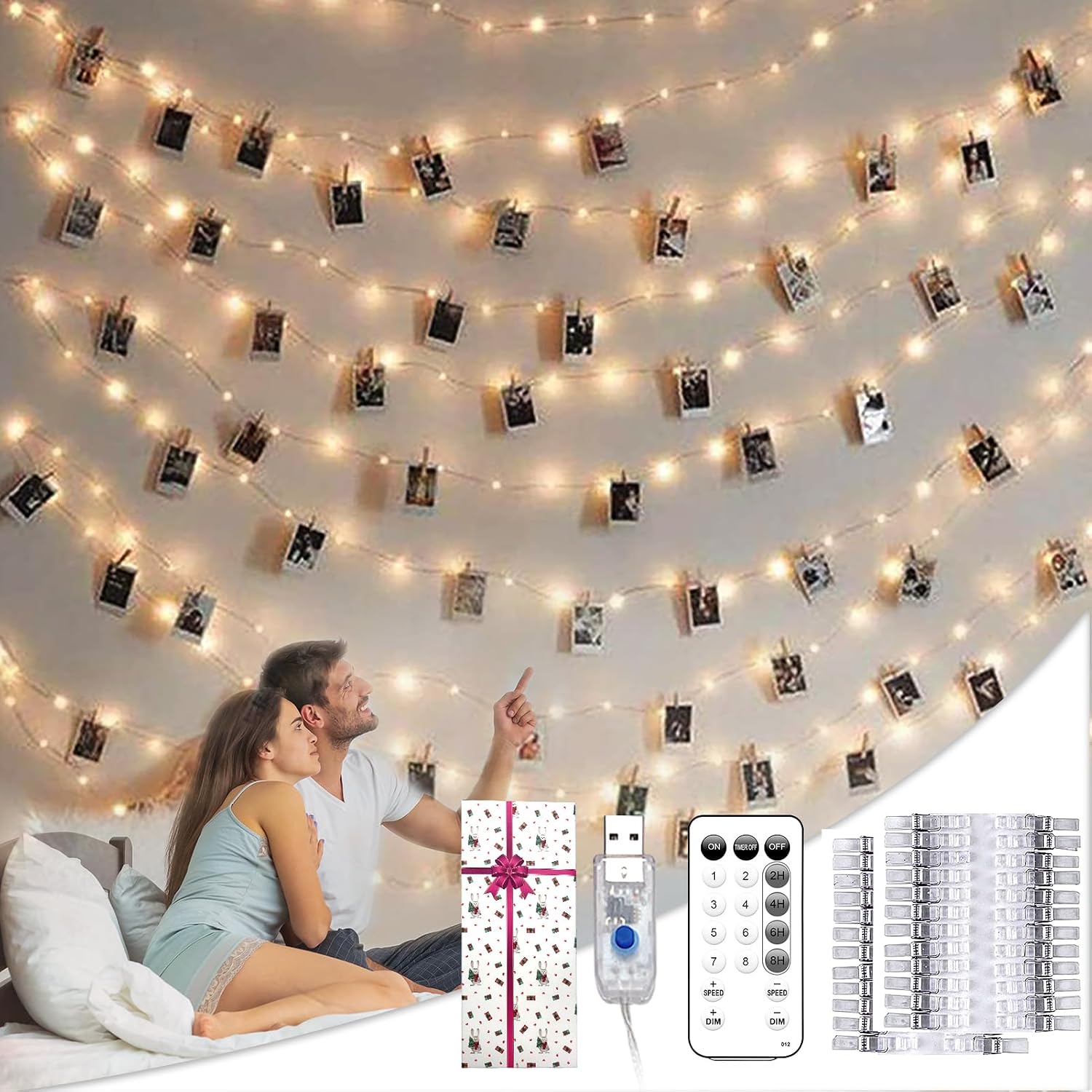 Teen Girl Gifts Trendy Stuff: Aesthetic 40Ft 120LED Hanging Picture Fairy Lights with 50 Clips - 8 Modes & Timer, Waterproof - Trendy Teenager Girl Gift for Birthday Christmas, Dorm Bedroom Wall Décor