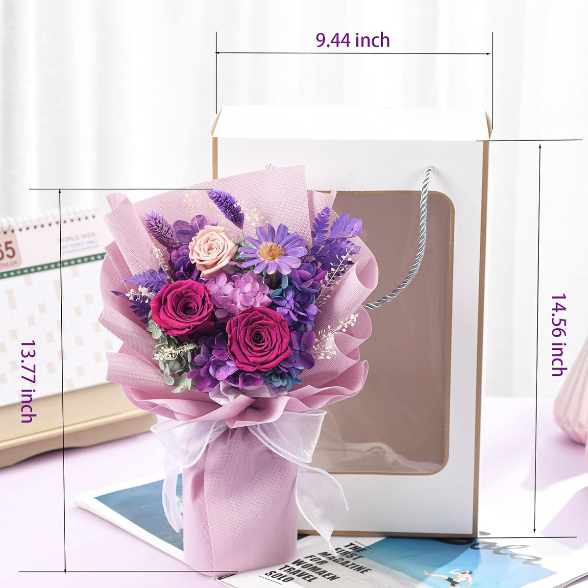 lovenfold preserved flowers for delivery, purple rose bouquets, front angle view