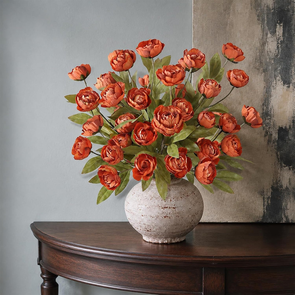 27" artificial fall peony silk flower stems for, front angle view