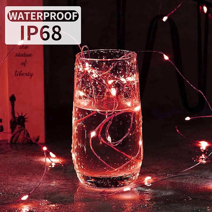 Aogist Led Fairy Lights 3 Modes Battery Operated String Lights Waterproof Silver Wire 7 Feet Firefly Starry Moon Mason Jar Lights for DIY Wedding Party Christmas (Red, 20 Pack)