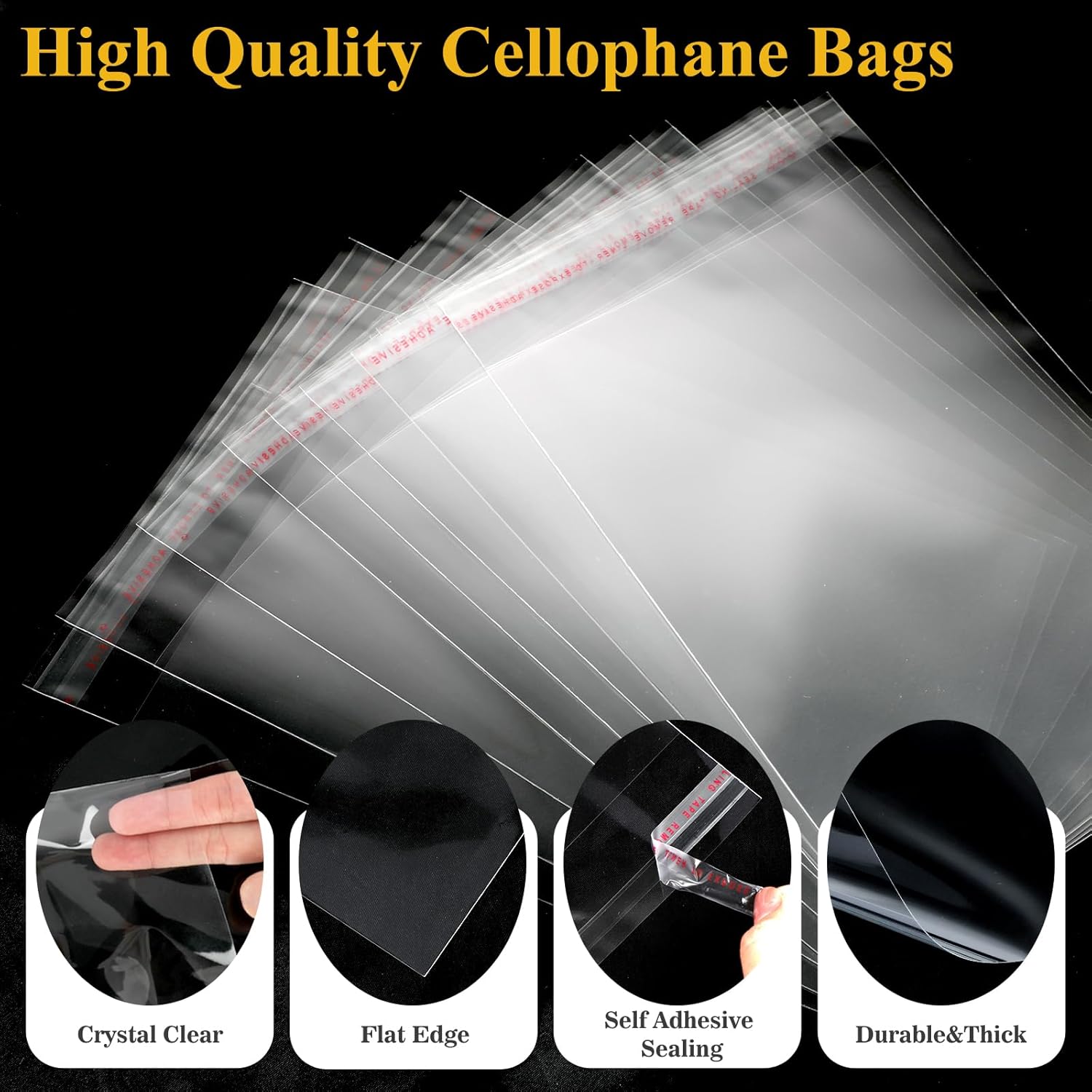 Miraclekoo100Pcs 4-1/2 x 6-1/2 Self Sealing Cello Cellophane Bags Clear Plastic Sleeves - Fit A4 Envelope 4X6 Photos Cards Toploaders Prints Treats Cookie Candy