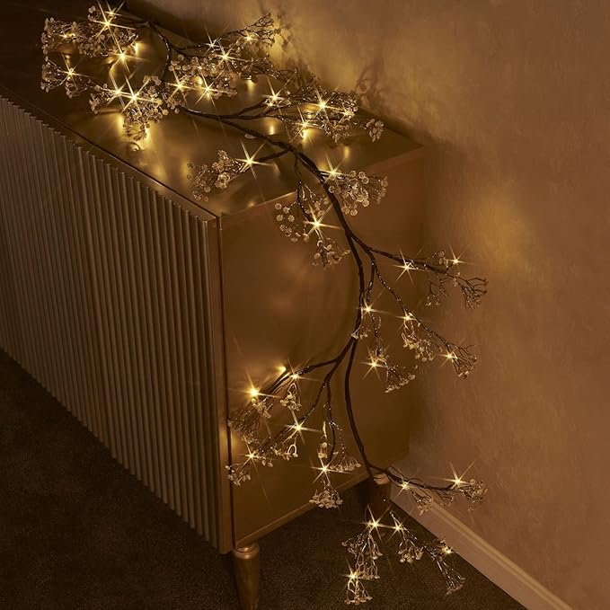 Fudios Lighted Garland Flowers for Mantle with Timer Battery 48 LED 6ft Vine Garlands for Decor with Flowers and Lights for Summer Wedding Party