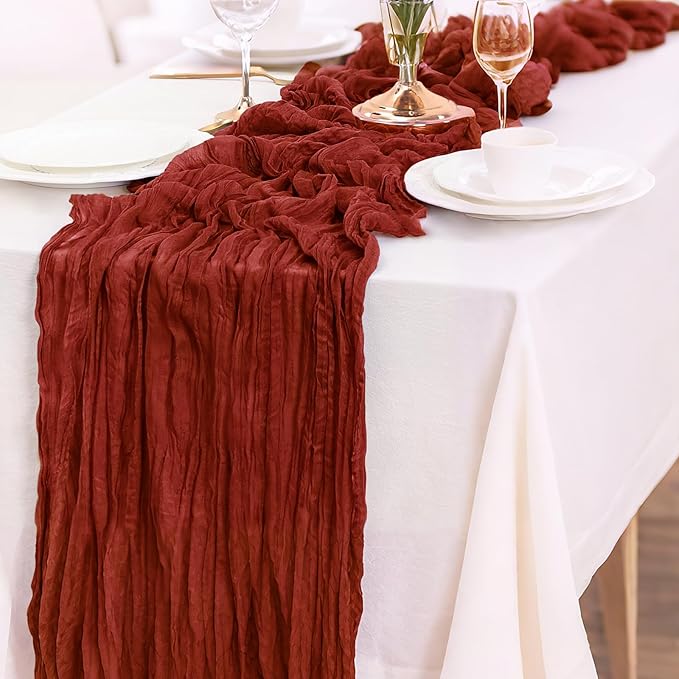Cheesecloth Table Runner 10FT (35x120 Inch) - 6 Pack Terracotta Boho Gauze Fabric Cheese Cloth Table Runner Rustic Sheer Table Runners Cheesecloth for Wedding, Bridal Shower, Birthday Party Decor