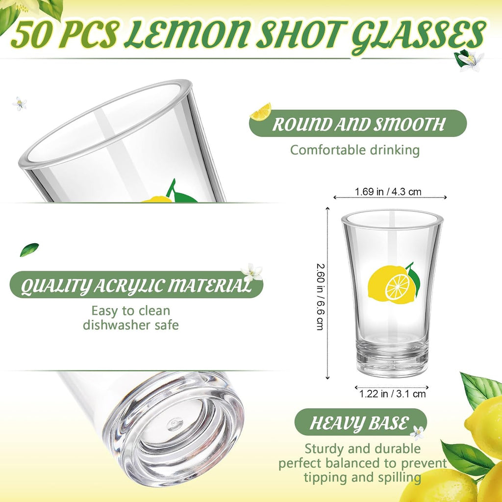 Funnymoom 50 Sets Lemon Party Favors for Guests Baby Shower Decorations with Acrylic Shot Glasses Lemon Theme Supplies for Summer Birthday Bridal Shower Gender Reveal Party