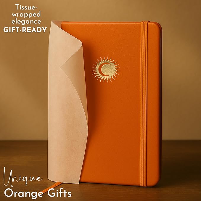 SETTINI Lined Journal, Ideal for Journaling - A5 Vegan Leather Notebook, 192 Archival-Quality Pages, QuillEase Bleed-Free Paper, Inner Pocket & Bookmark - Orange Journal for Women & Men, Orange Sun