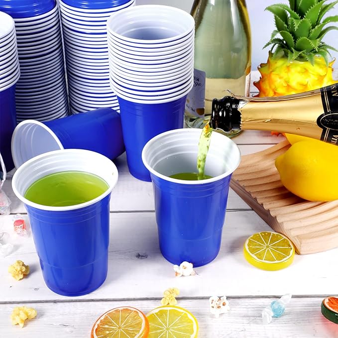100 Pack 16 Ounce Halloween Plastic Party Cups Disposable Heavy Duty Drinking Water Cups for Holiday Christmas Festival Wedding New Year Party Supplies(Blue)