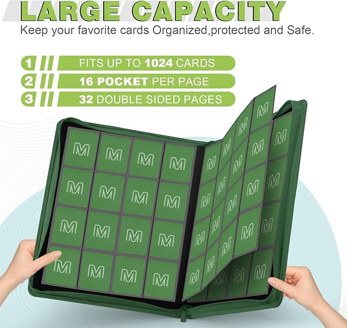 Premium Card Binder 16 Pocket,Trading Card Binder Holds up to 1000+Cards Sturdy Card Collection Album, Card Holder Folders for MTG, TCG, Game Cards & Sports Cards
