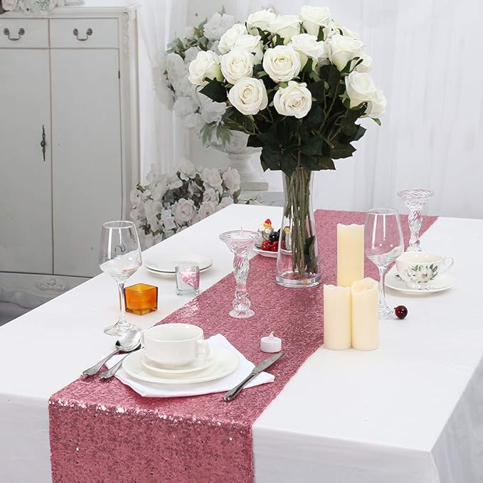 Eternal Beauty Fuchsia Pink Table Runner for Wedding, 5PCS-12x108 Sequin Table Runner Decorations for Birthday Parties, Banquets, Graduations,Christmas