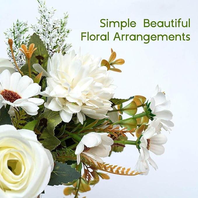 Epicpetal Fake Flowers in Vase, Artificial Pink Flowers in Vase for Decoration Faux Flowers Fake Floral for Home Decor Indoor Dining Table Centerpiece (White)