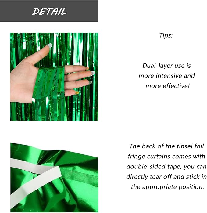 Green Foil Fringe Curtain 3.3×8.3FT 6 Packs, Metallic Tinsel Curtains Party Streamers for Birthday Graduation Baby Shower Decoration (6pcs,3.3FT×8.3FT, Green)