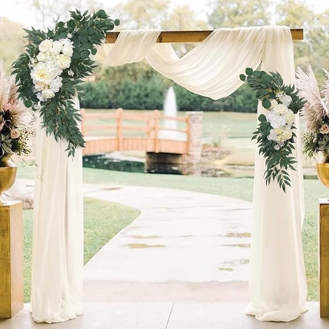 Ivory Wedding Arch Draping Fabric 2 Panels 29" x 20 FT White Drapes for Backdrop Sheer Curtains Wedding Drapes for Romantic Bridal Baby Shower Ceremony Birthday Party Fall Outdoor Events