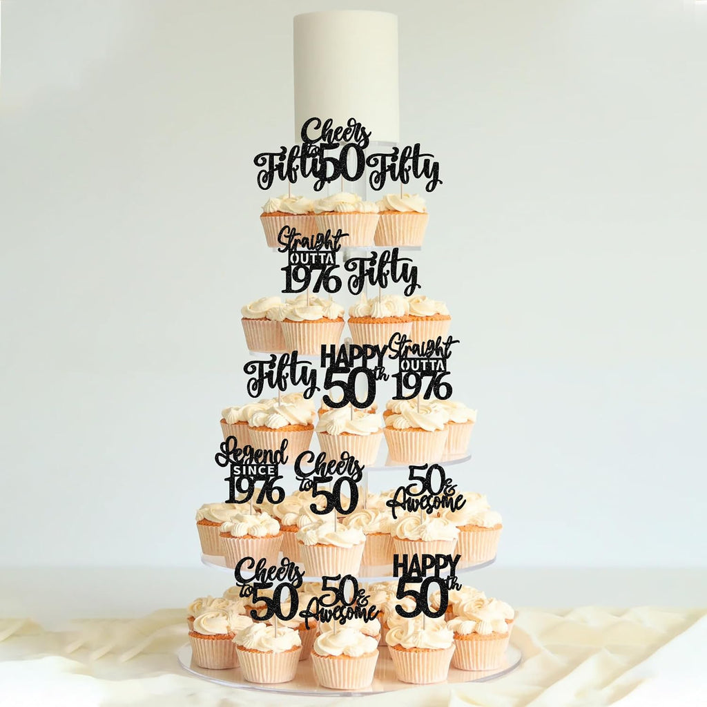 24PCS Black Happy 50th Birthday Cupcake Toppers Fifty Straight Outta 1976 Cupcake Picks Cheers to 50 Lengend Since 1976 Cake Decorations for 50th Birthday Anniversary Party Decorations Supplies