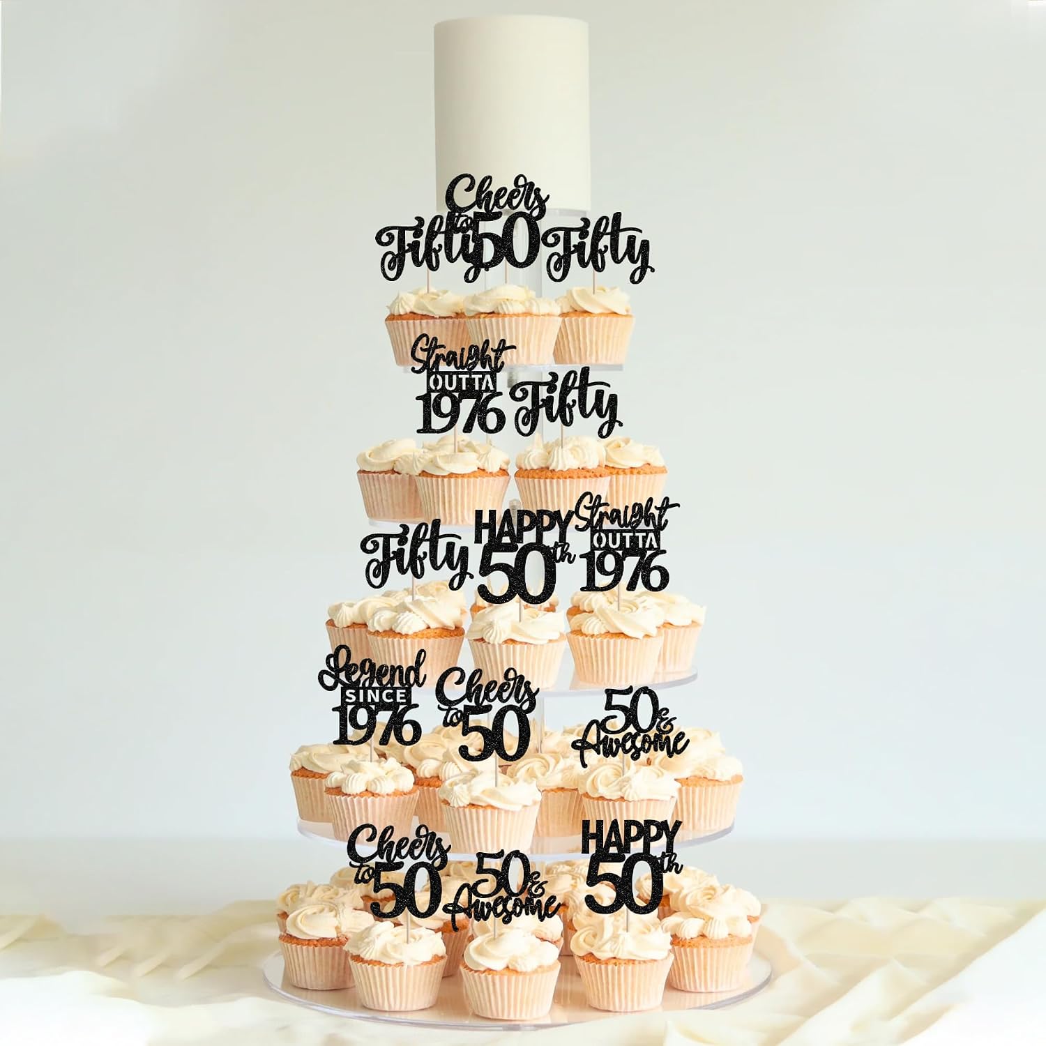 24PCS Black Happy 50th Birthday Cupcake Toppers Fifty Straight Outta 1976 Cupcake Picks Cheers to 50 Lengend Since 1976 Cake Decorations for 50th Birthday Anniversary Party Decorations Supplies