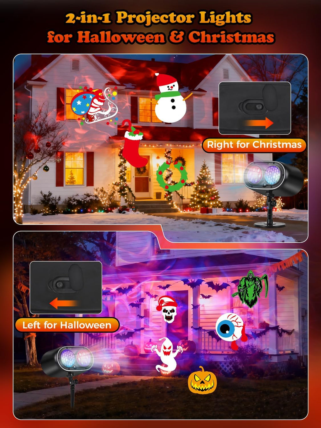 2025 upgrade no slides christmas projector lights outdoor, front angle view