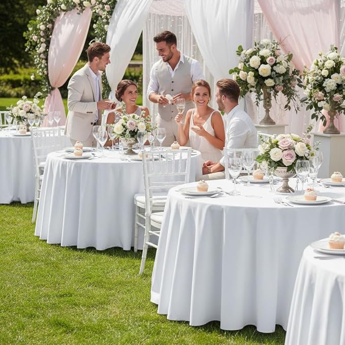 Fitable 6 Pack White Round Tablecloths - 120 Inches in Diameter - Stain Resistant and Washable Table Clothes, Polyester Fabric Table Covers for Wedding, Party, Banquet, Formal Events