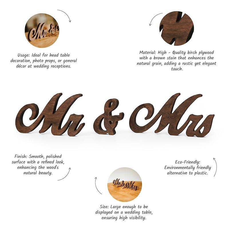 Mr and Mrs Sign for Wedding Table Decor, Mr & Mrs Wooden Signs, Rustic Wedding Decorations for Reception, Mr & Mrs Sign for Sweetheart Table Decor, Freestanding Wood Letters for Head Table Centerpiece