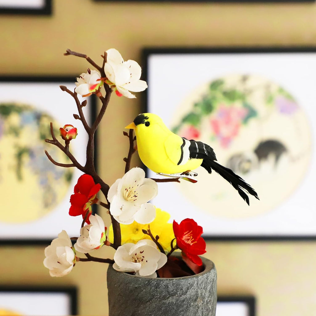 Artificial Birds Realistic Yellow Goldfinch 2 Pack Clip on Foam Feathered Bird Ornaments Figurines for Christmas Tree Decoration Wreaths Crafts Party Home Decor