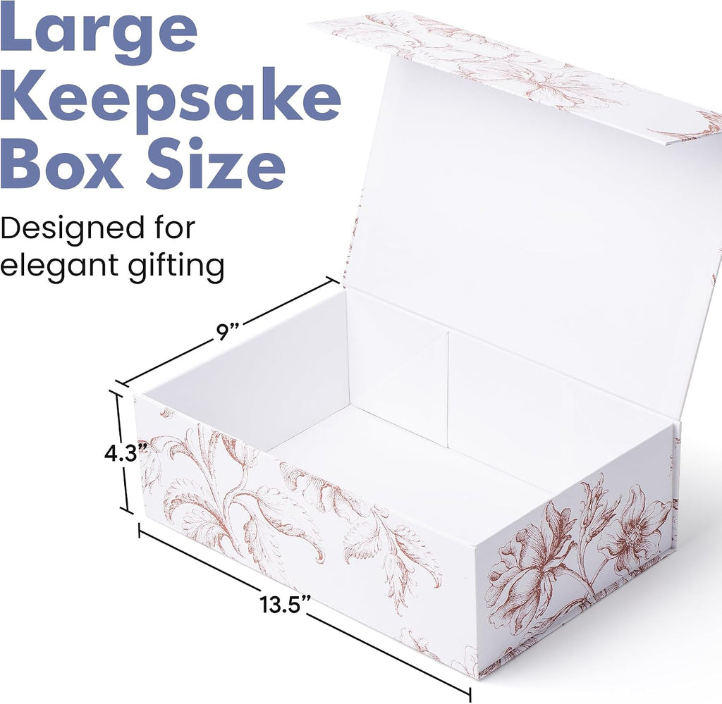 Sorarto Luxury Keepsake Gift Box | Pink Rose Floral Decorative Boxes with Magnetic Lids for Presents, Wedding Memory Box, and Bridal Gifts. 13.5" x 9" x 4.3"