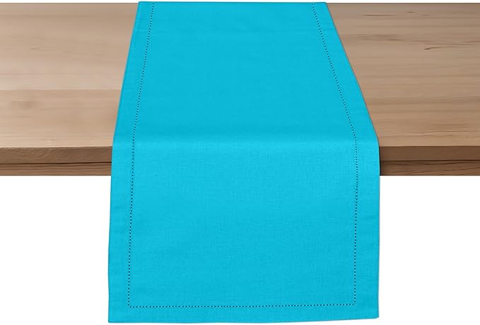Ruvanti Linen Table Runner 72 Inches, Classic Hemstitch, Washable, Reusable, Non-Slipping, Stain Resistant- Perfect for Parties, Weddings, Dinners, Thanksgiving, Christmas, Indoor use – Blue