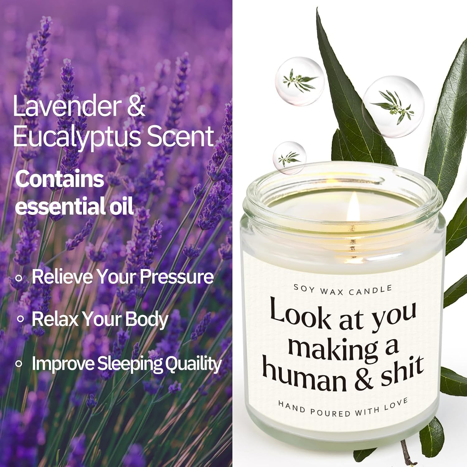 Funny New Mom Gifts, Handmade Scented Lavender Candle for New Mom After Birth, Postpartum Gift for Moms, First Time Moms Mothers Day Gift, Soy Wax Candle, 7 Oz