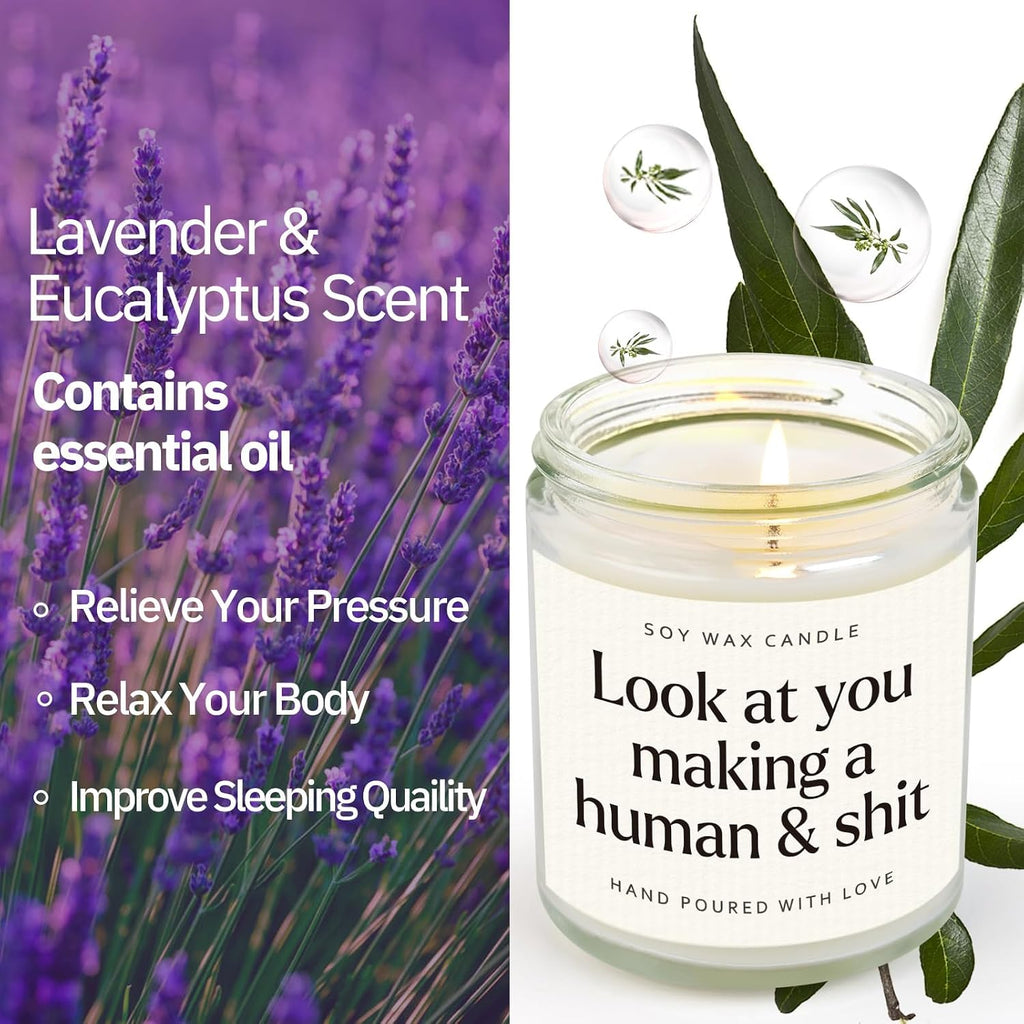 Funny New Mom Gifts, Handmade Scented Lavender Candle for New Mom After Birth, Postpartum Gift for Moms, First Time Moms Mothers Day Gift, Soy Wax Candle, 7 Oz