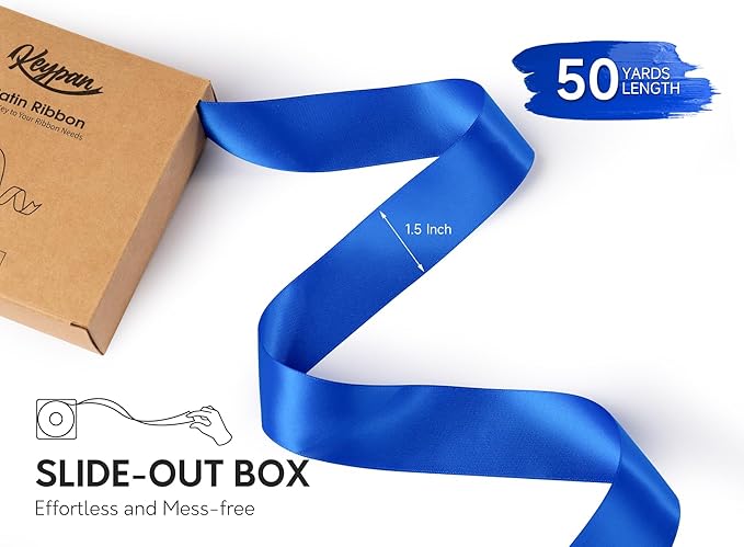 Royal Blue Satin Ribbon 1-1/2 Inch x 50 Yards Double-Faced Ribbons for Gift Wrapping Flower Bouquet Wedding Paper Bows Invitations Crafts