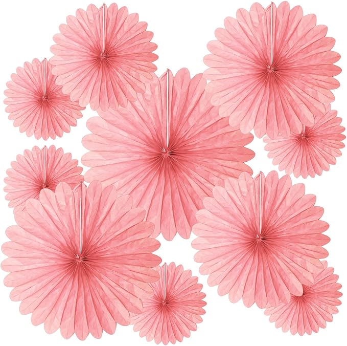 20 Pcs Light Pink Hanging Paper Fan, Round Paper Fans Decorations Set for Weddings, Birthdays, Engagement, Bridal Shower, Baby Shower Event, Graduation, Party Supplies Decor